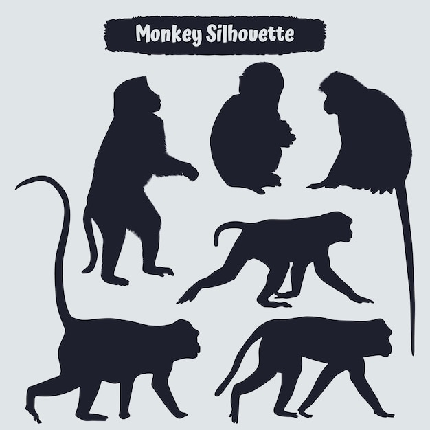 Collection of animal monkey silhouettes vector