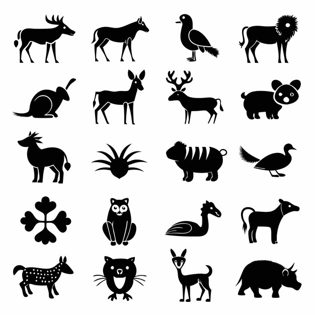 Vector a collection of animals including a cat a wolf and a deer