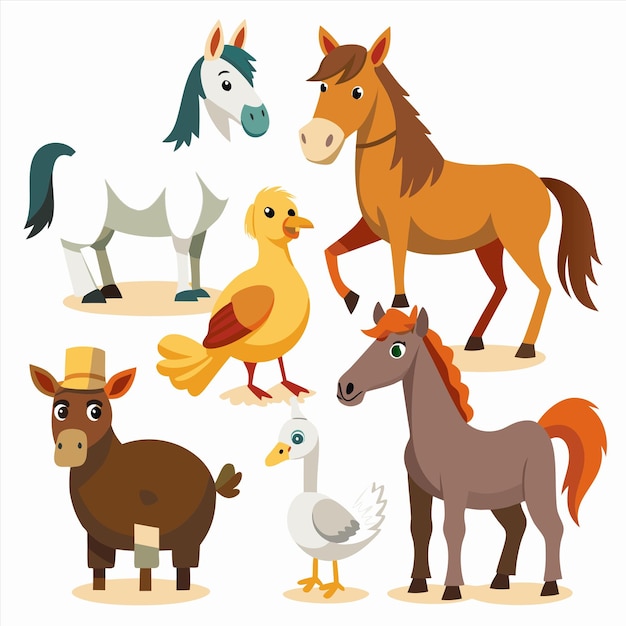 Vector a collection of animals including horses horses and horses