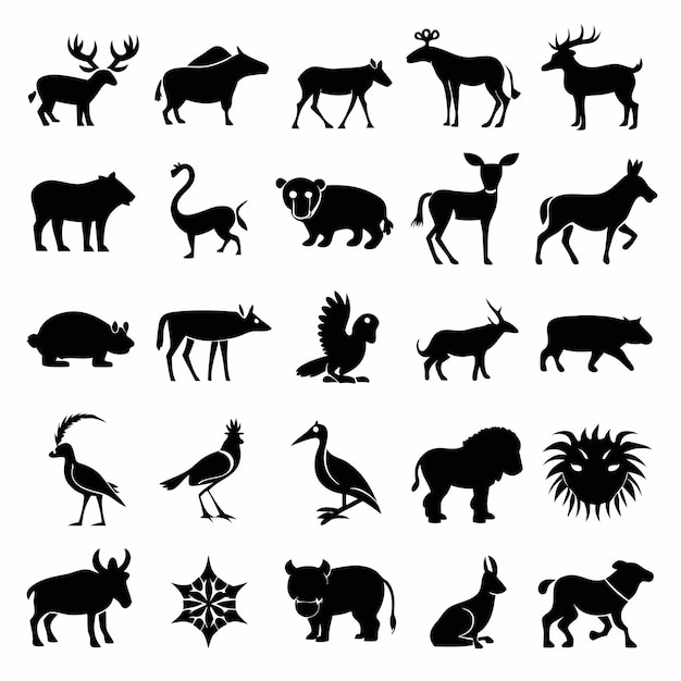 Vector a collection of animals including one that has the word  wild  on it