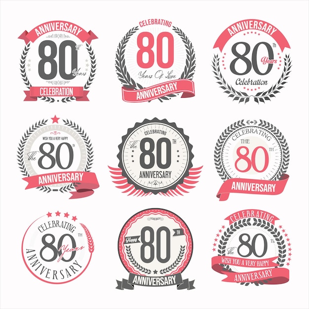 Vector collection of anniversary badges and labels retro design