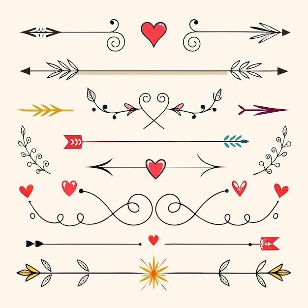 a collection of arrows and hearts with the number 37 on them