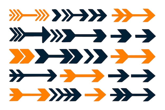 Vector a collection of arrows with orange and blue stripes