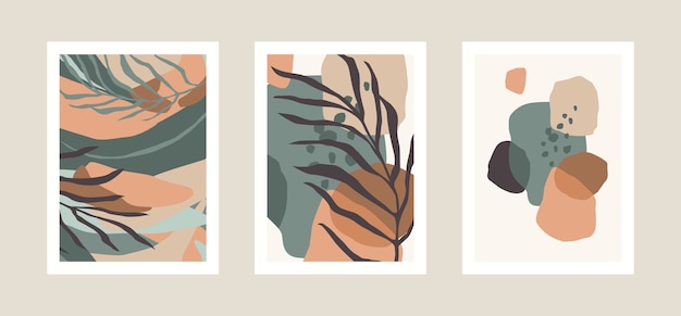 Collection of art prints with abstract leaves. Modern design for posters, covers, cards, interior decor and other users. Proportion A4.