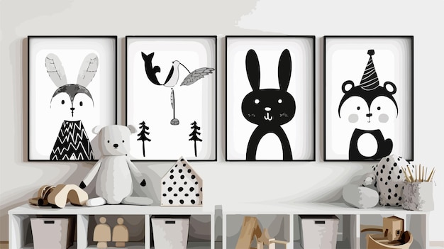 Vector a collection of art with a rabbit and a rabbit on the wall