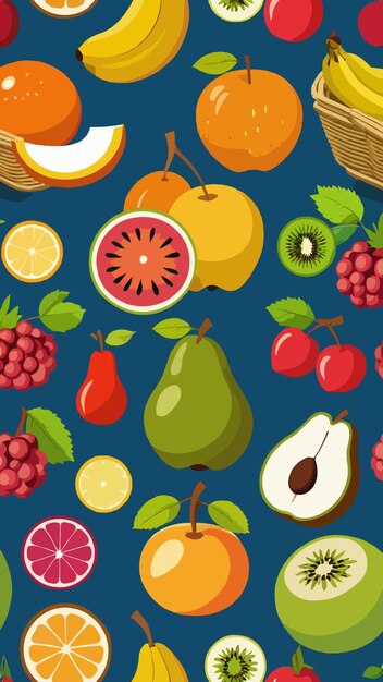 Vector a collection of assorted fresh fruits cartoon drawing artwork background vector