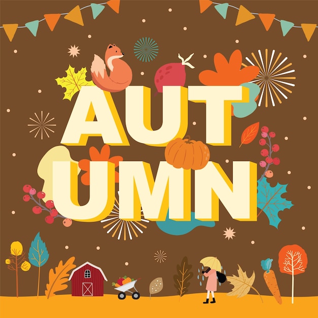 Collection of autumn background set with part,firework