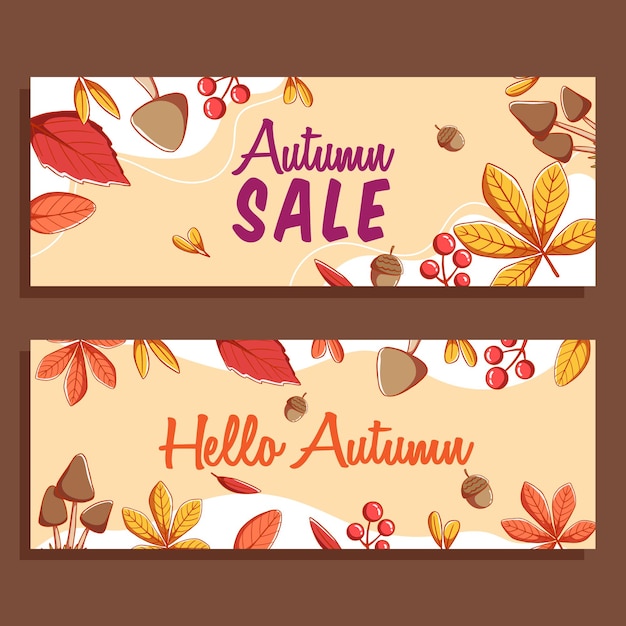 collection of autumn card for website banner or seasonal design with lettering and autumn leaves