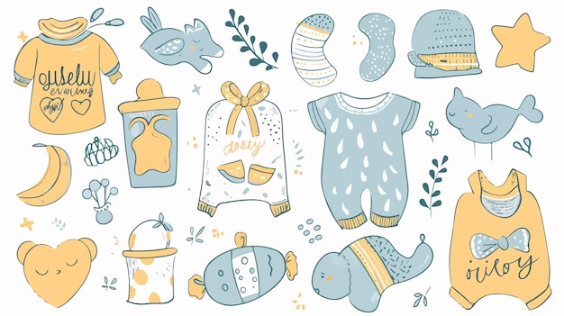 Vector a collection of baby clothes and accessories