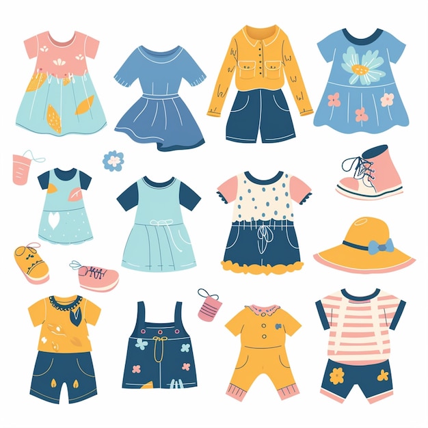 Vector a collection of baby clothes including one that says  baby