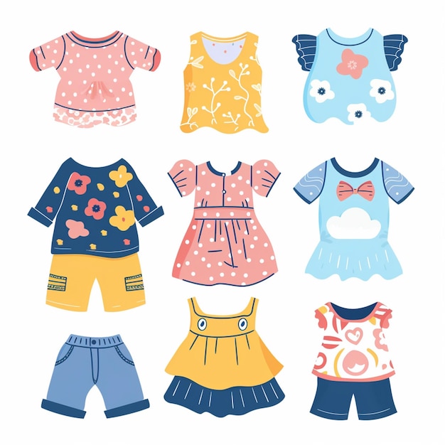 Vector a collection of baby clothes including one with a bow tie