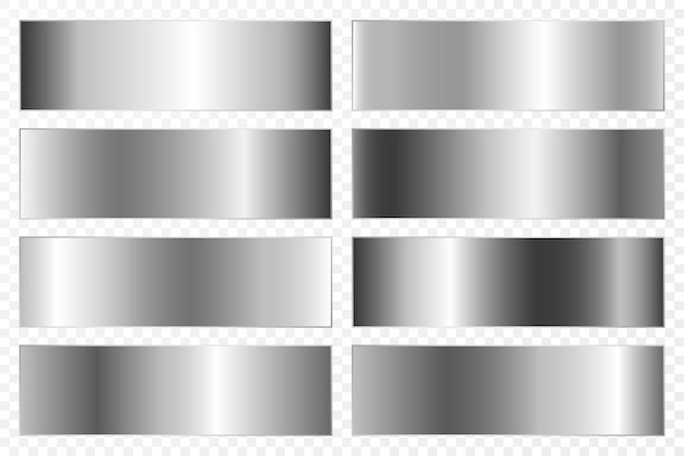 Collection of backgrounds with a metallic gradient. Brilliant plates with silver chrome effect. 