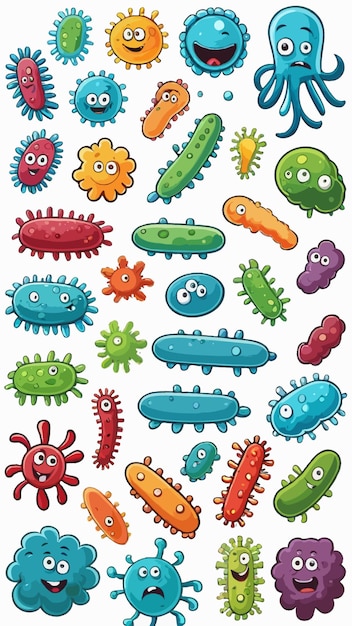 Vector a collection of bacteria cartoon drawing artwork vector