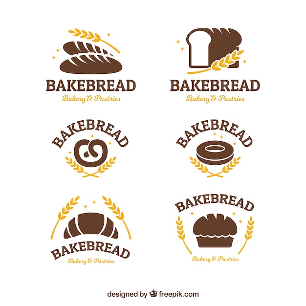 Collection of bakery logos in flat style