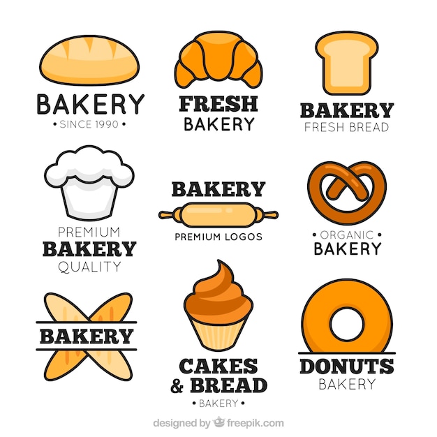 Collection of bakery logos in flat style