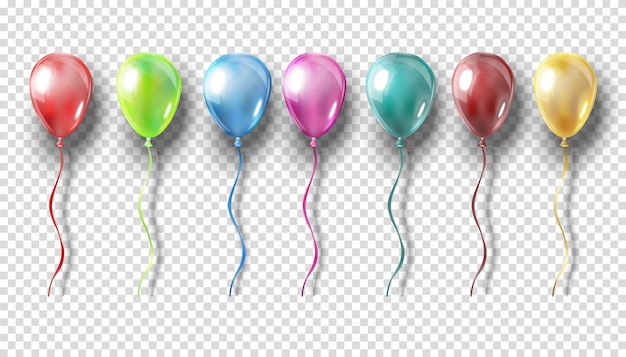  collection of balloons on transparent . Party decoration for festival, birthday, anniversary, baby shower or celebration.