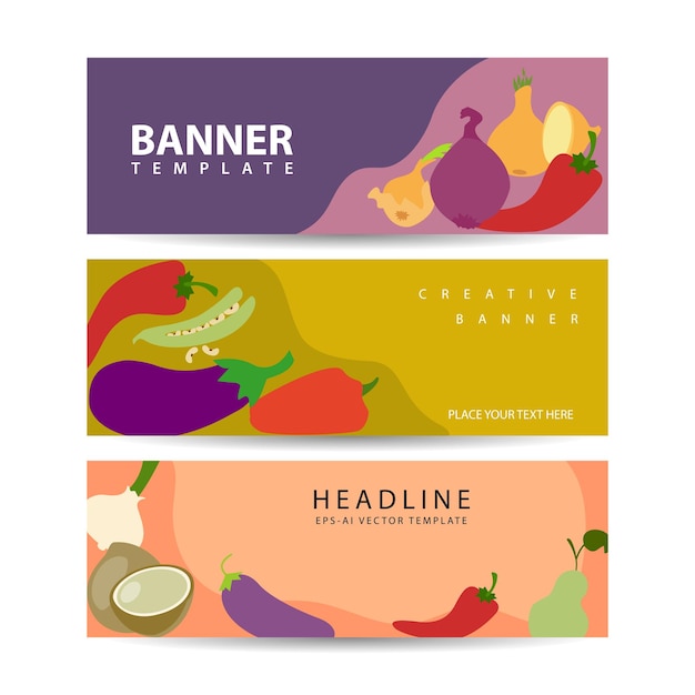 Collection of banner templates Farmer39s market vector illustration of Vegetables organic food