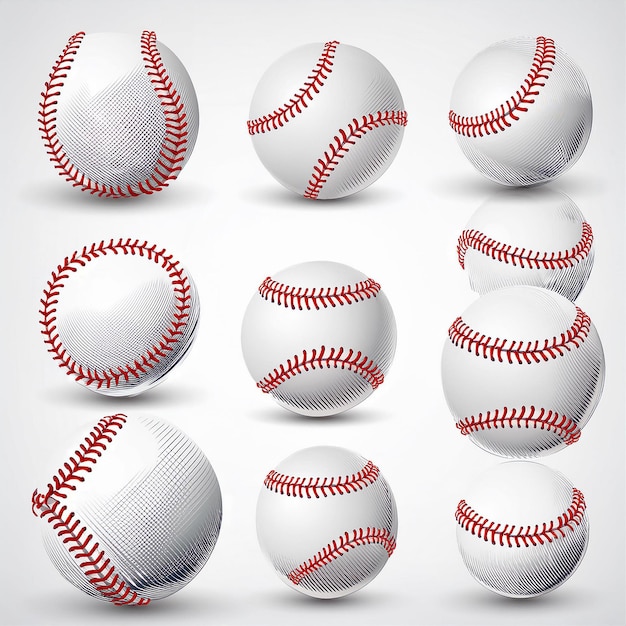 a collection of baseballs including one that has the word baseball on it