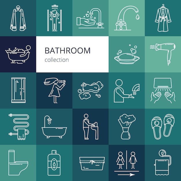 Collection of bathroom icons. Isolated vector illustration of a white color 