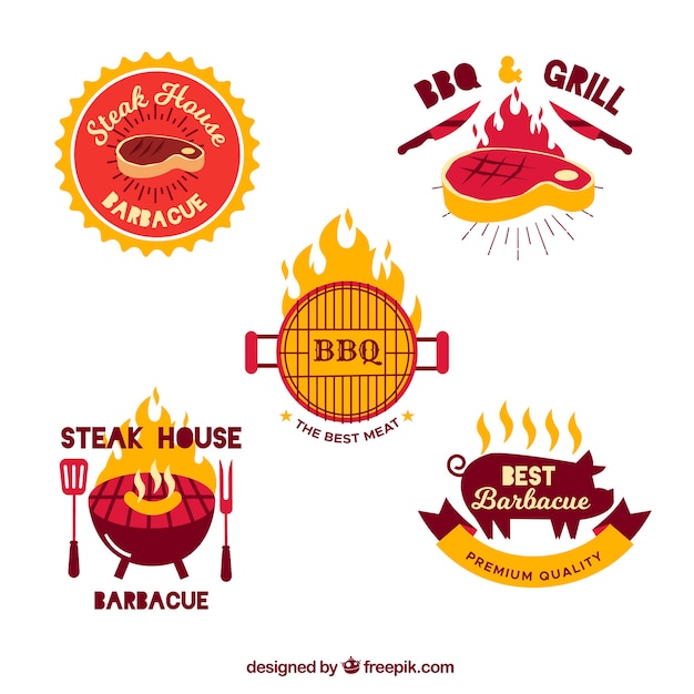 Collection of bbq badges in flat design