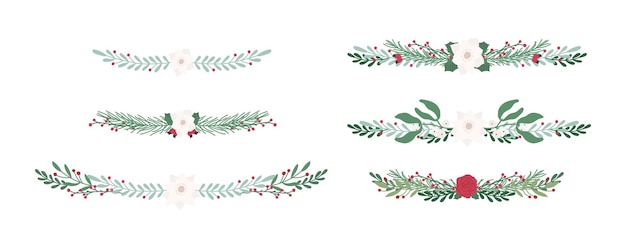 Vector collection of beautiful christmas borders and dividers pretty modern flat illustrations