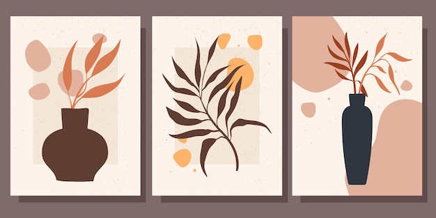 collection of beautiful posters with still lifes minimalism vector illustration