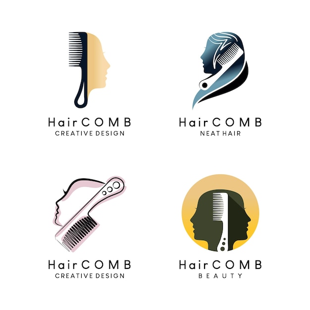 A collection of beauty hair comb icon logo designs women's hair comb vector illustration