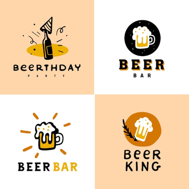 Collection of beer alcohol logo set isolated on white background.