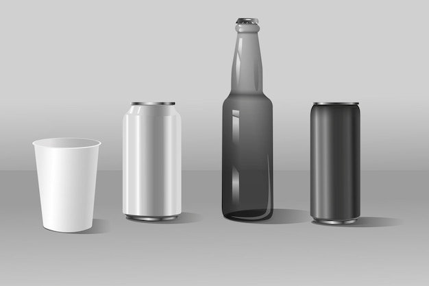 A collection of beverage containers mockups in realistic 3d design Black and white image