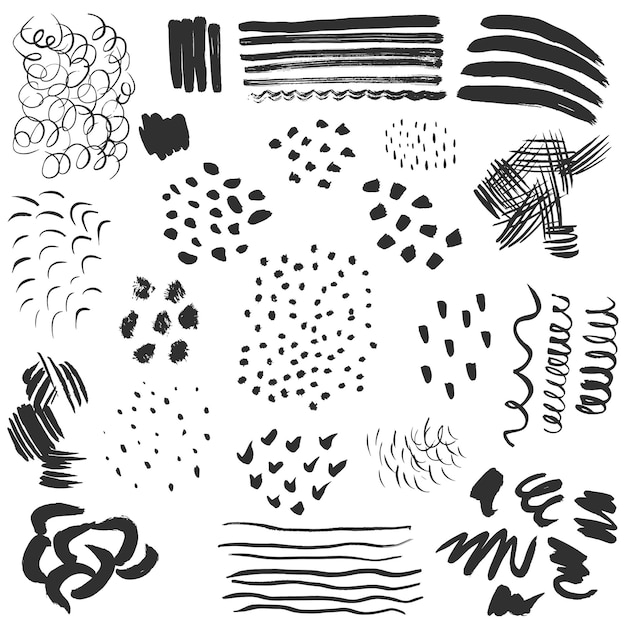 Collection black dots and lines different shapes Isolated on white background Hand drawn Vector