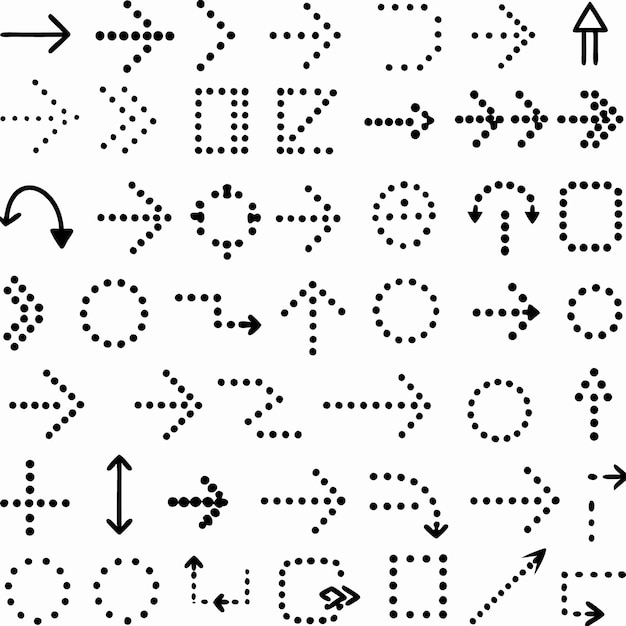 Vector a collection of black dotted arrows direction and geometric shapes on a white background