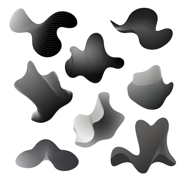 Vector a collection of black and gray objects including one that has a black and gray design