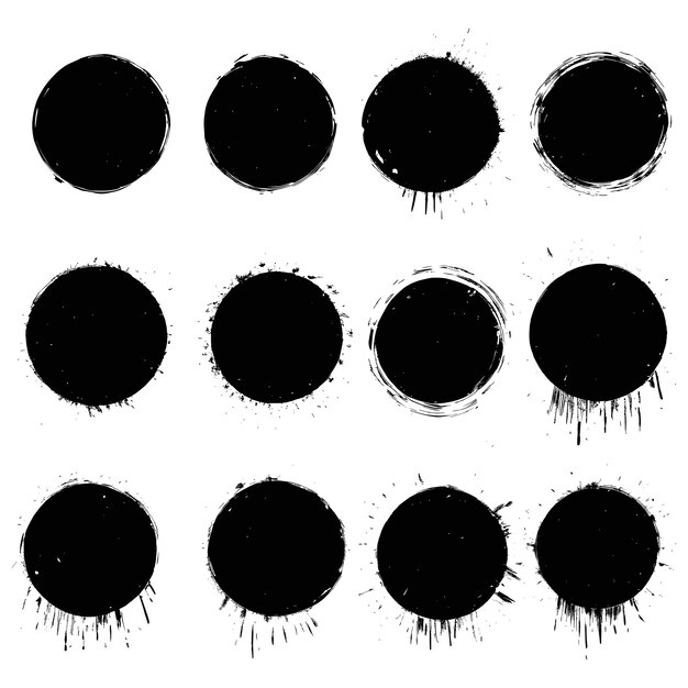 Vector collection of black grunge circular stains