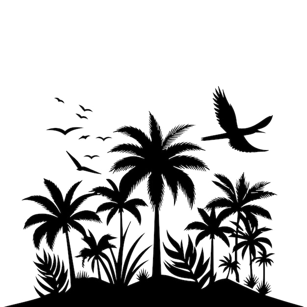 Vector a collection of black illustrations of leaves and palm leaves