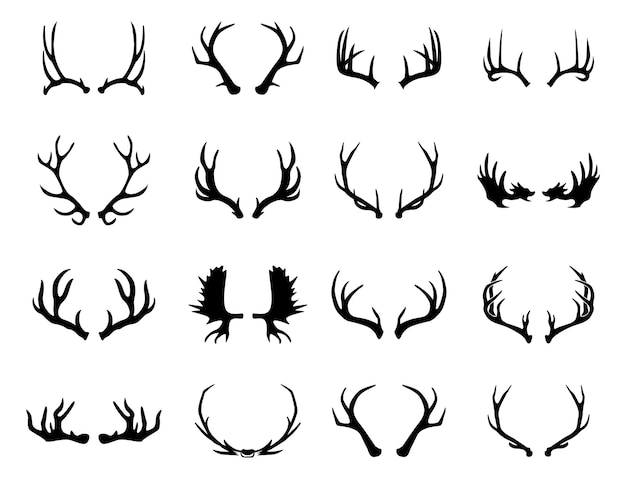 A collection of black silhouettes of deer horns