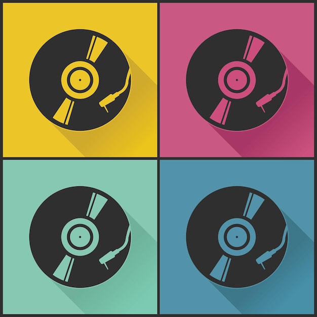 collection of Black vinyl record disc flat concept vector illustration