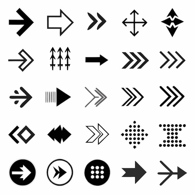 Vector a collection of black and white arrows with arrows pointing to the right