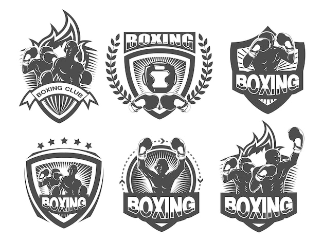 Collection of black and white boxing logo set