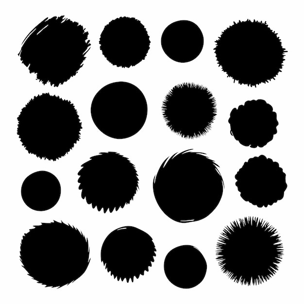 a collection of black and white circles with a white background