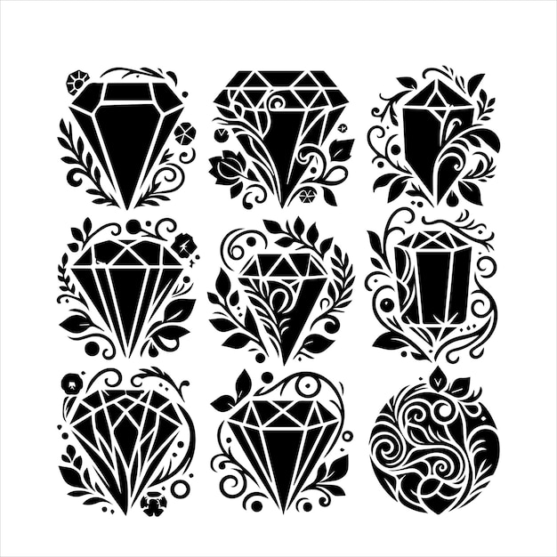 a collection of black and white designs with a diamond on the top