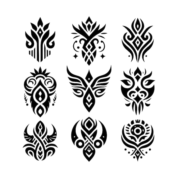 a collection of black and white designs with a white background