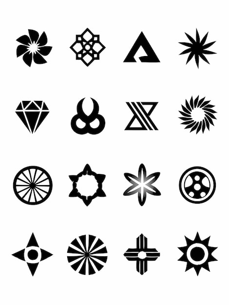 a collection of black and white geometric designs with the logo of the logo