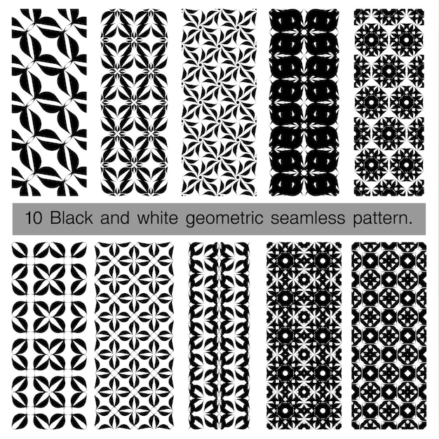 Collection of black and white geometric seamless pattern