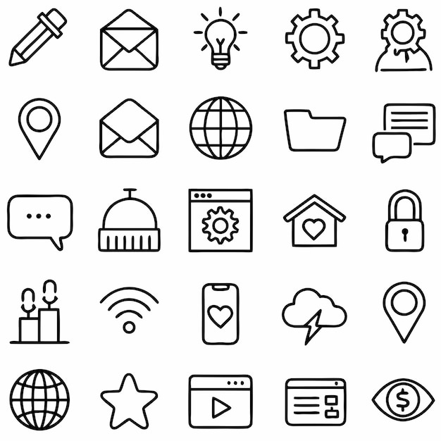 Vector a collection of black and white icons including a globe a globe and a key