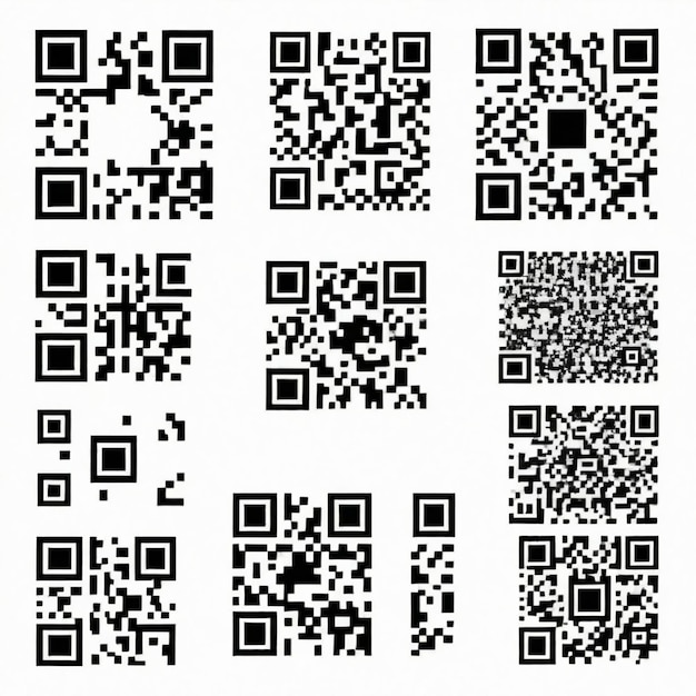 Vector a collection of black and white icons with a bar code on the bottom