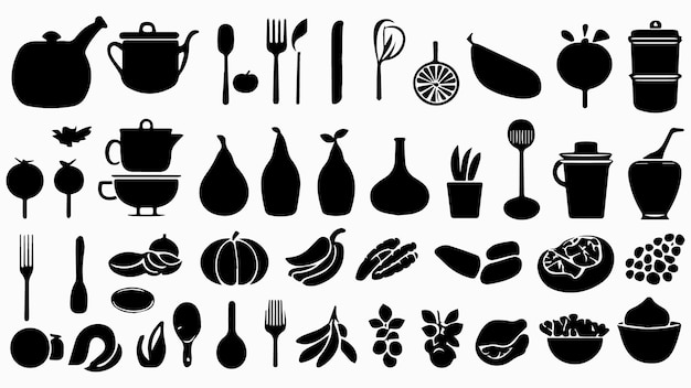 a collection of black and white illustrations with a spoon and spoons