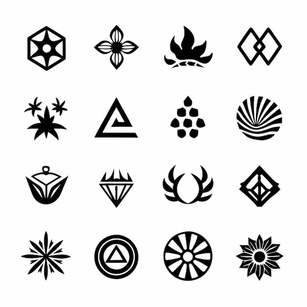 a collection of black and white illustrations with a triangle on the top