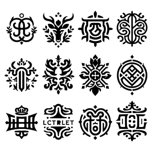 a collection of black and white images of different designs