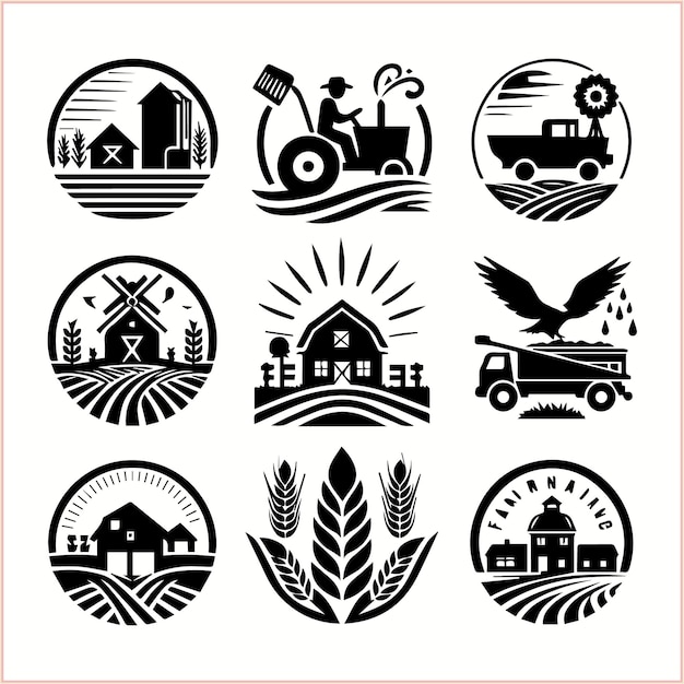 a collection of black and white images of a farm and a farm