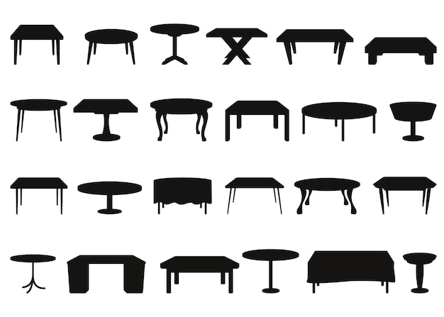 Vector a collection of black and white images of tables and chairs